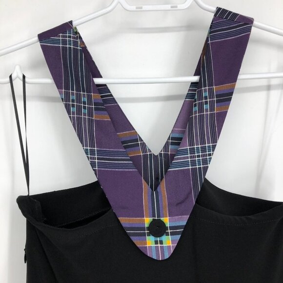 NWT Leona Edmiston Black “Velvet” Purple Plaid Halter Sleeveless Mini Dress 6 - Picture 5 of 14